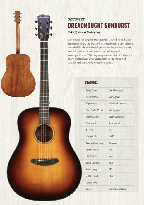 Gitara Breedlove Discovery Dreadnought Sunburst Sitka Mahagon