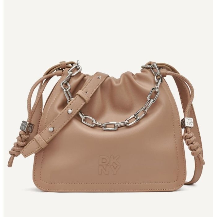Сумка через плече dkny HALLE з логотипом та шнурком кольору капучино