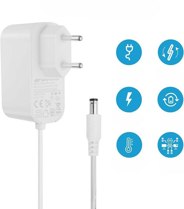 Zasilacz 12V 2A DC 5.5x2.1 mm biały do LED routera kamery