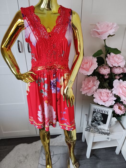 Nowa sukienka Styl Boho w kwiaty z koronką  R.40/42