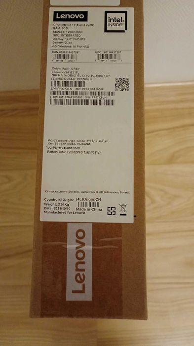 Новый, запакованный: Ноутбук Lenovo V14 G2 ITL (82KAS03800) с OS Windows 10 Pro.