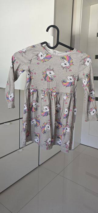 Sukienka szara h&m 110-116 jednorożec