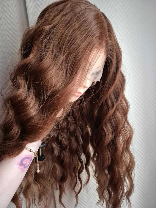 Peruka Rudy brąz 65 cm fale lace front