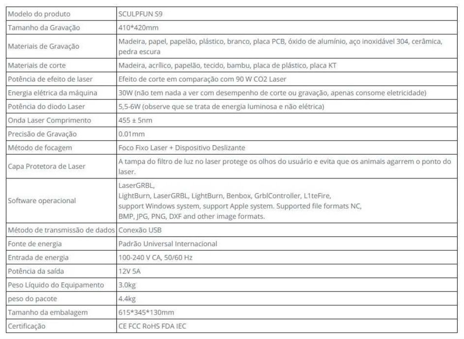 Máquina de gravação a laser SCULPFUN S9 90W