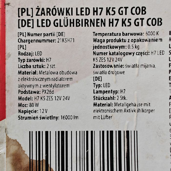Żarówki LED H7 komplet