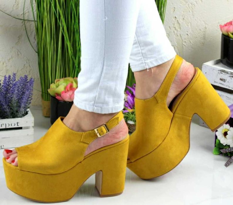 Żółte sandały na platformie rozmiar 37