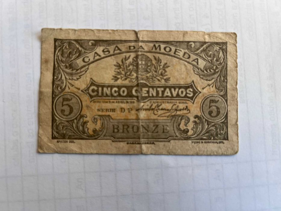 Nota 5 Centavos 1918 Casa da Moeda