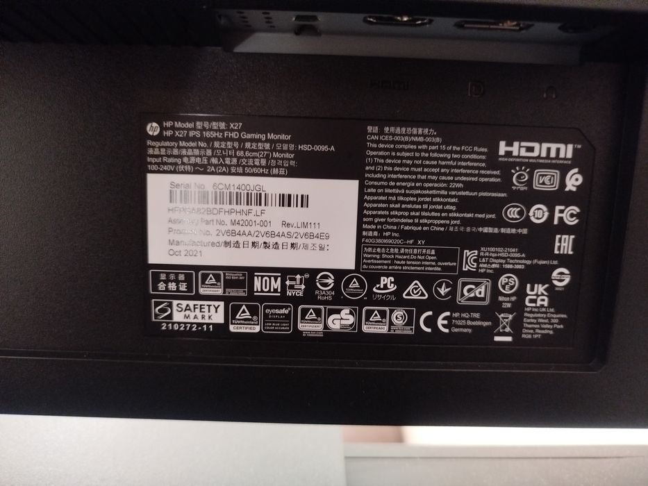 Monitor gaming hp 165hz 27"