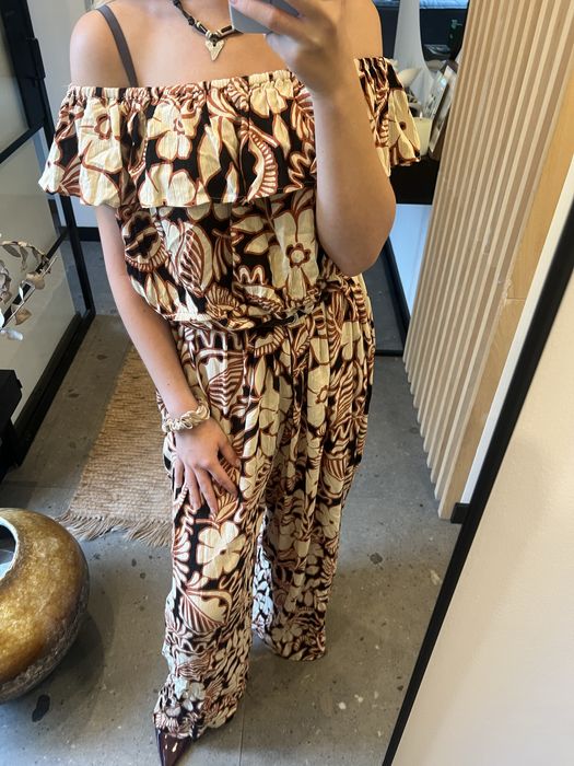 Długi/maxi kombinezon w kwiaty, szeroki, zwiewny, 5XL