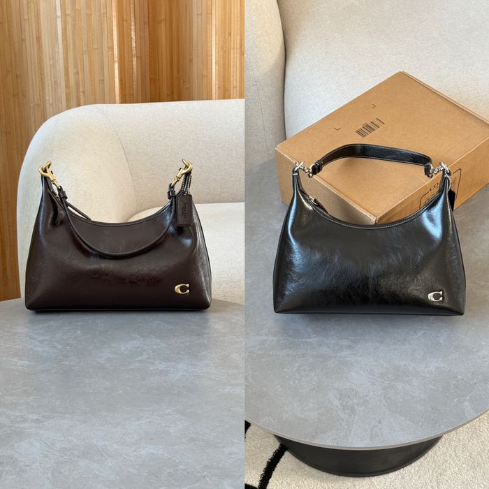 Сумка Coach Juliet Shoulder Bag in Glazed Leather коричнева, чорна
