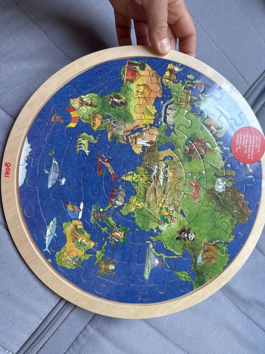 Okrągłe dwustronne puzzle drewniane Goki mapa świata