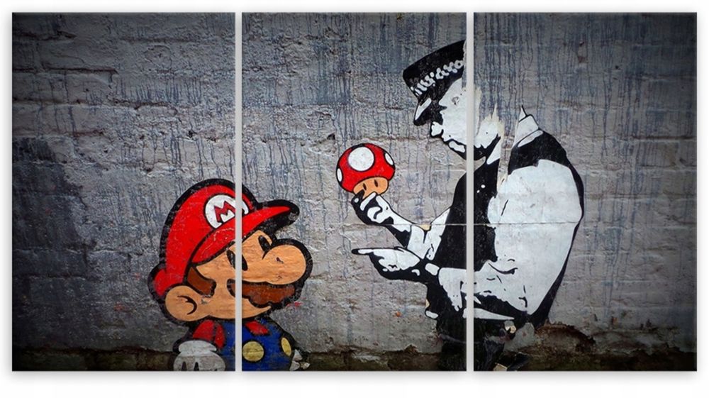 Obraz Banksy Mario-tryptyk (bardzo duży) 150x100