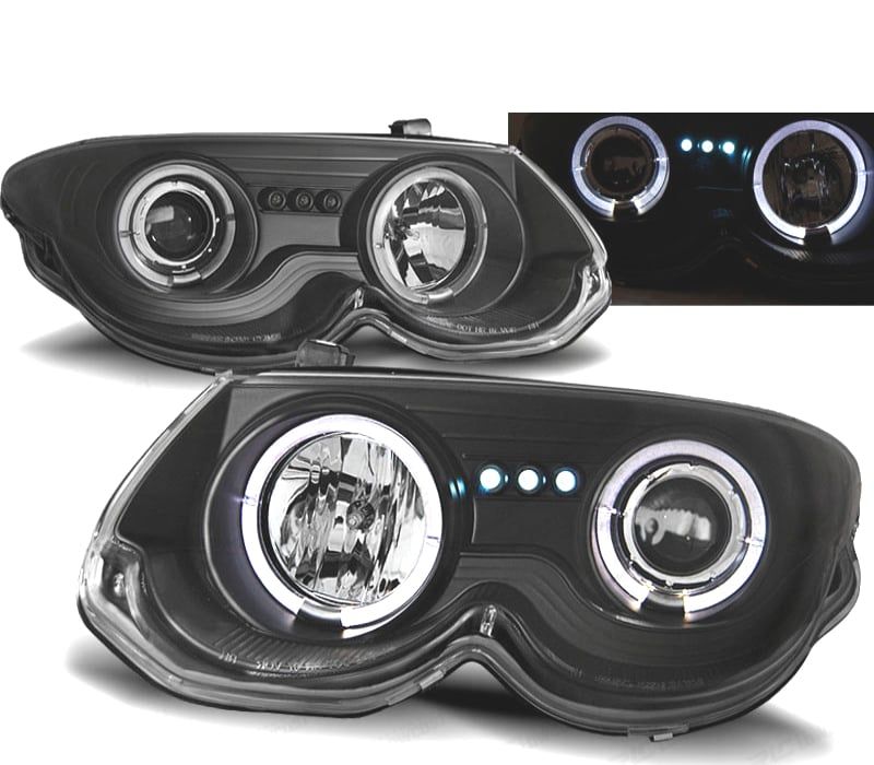 CONJUNTO DE FARÓIS CHRYSLER 300M 99-04 ANGEL EYES + LEDS PRETO