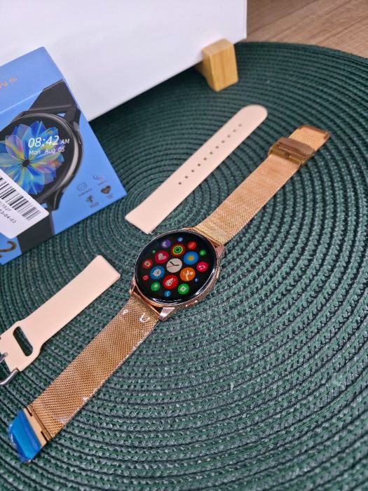 Złoty Smartwatch Damski LIGE 5 Połączenia Bluetooth • 2 paski • NOWY