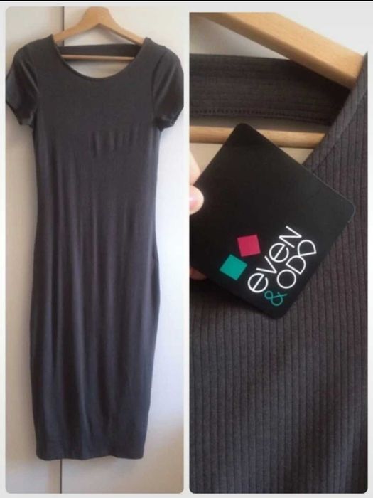 Even&Odd sukienka midi dzianinowa prążkowana szara M 38 tos bodycon