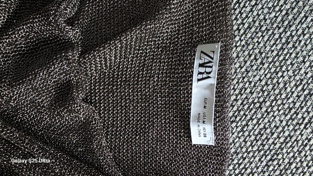 Metaliczny top Zara M dzianina siateczka lejący błyszczący brąz/khaki