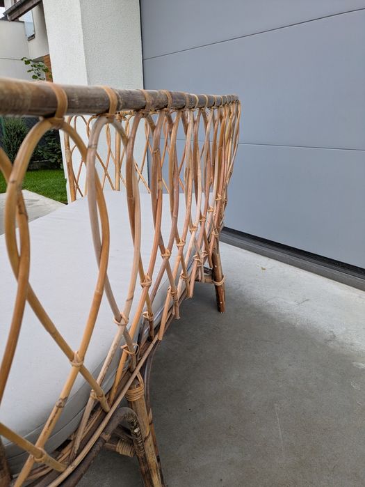 Komplet plecionych Boho rattanowych mebli ławeczka łóżko