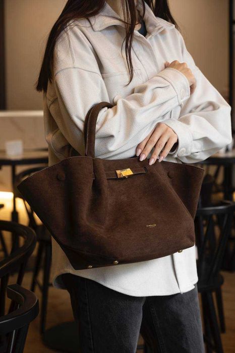 Стильна замшева сумка DeMellier Midi New York шоколад. ТОП