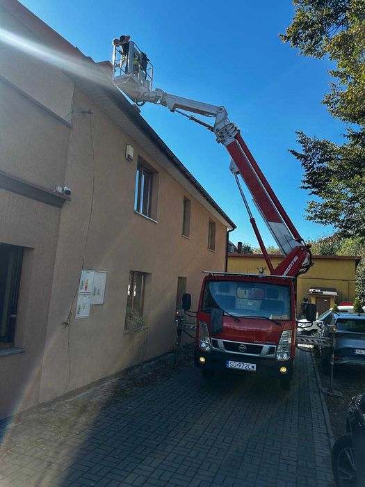 Podnośnik koszowy, zwyżka, podnośnik nożycowy, usługi, wynajem.