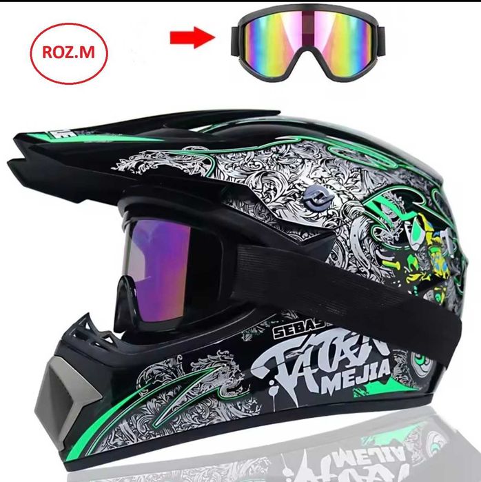 Kask typ cross ORZ-14A roz.M(56-58) +gogle, motor, rower, skuter, hulajnoga