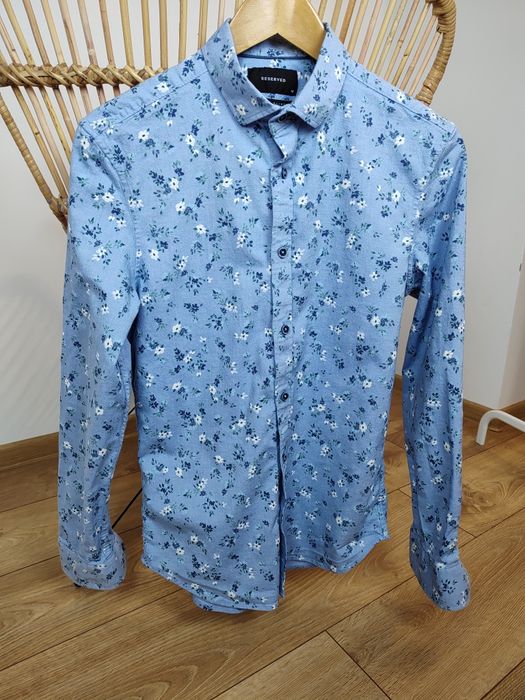 Koszula męska niebieska kwiaty bawełna slim fit Reserved S/ M