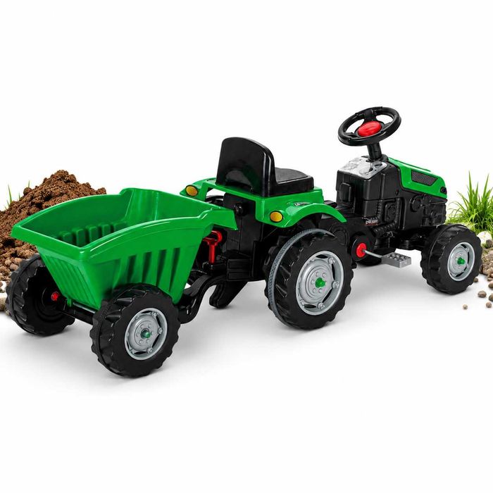 Traktor Ciągnik Na Pedały z Przyczepką Zielony Dla Dziecka Duży