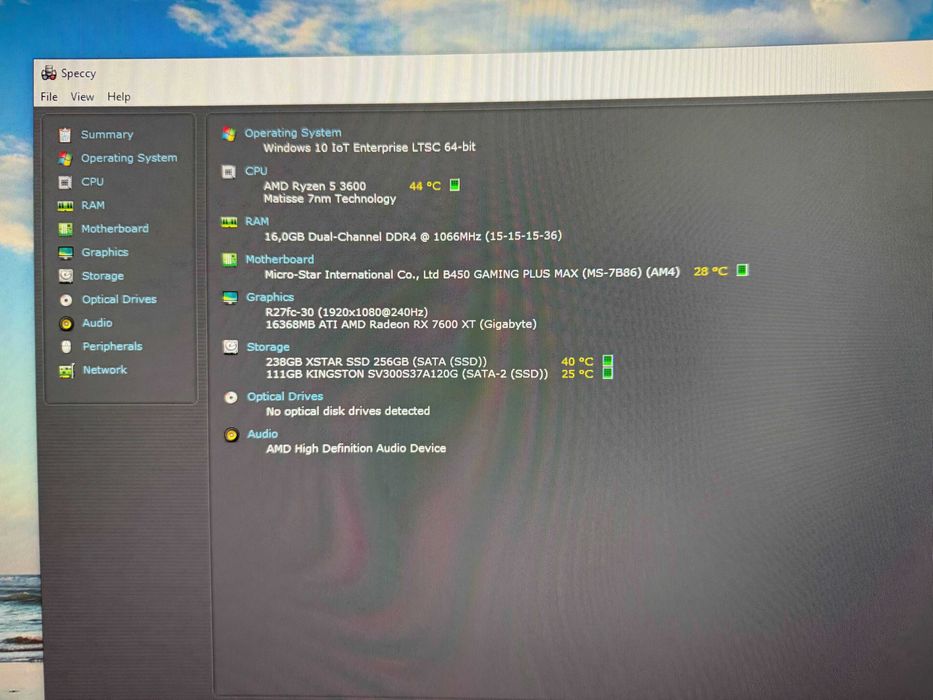 Komputer PC, R5 3600, 7600XT 16GB, 16GB RAM, SSD 120GB, SDD 256GB,