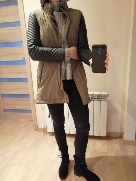 Płaszcz damski khaki z kapturem
