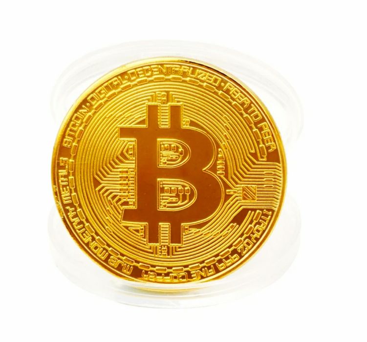 Сувенирная монета Биткоин коллекционный золотого цвета подарок Bitcoin