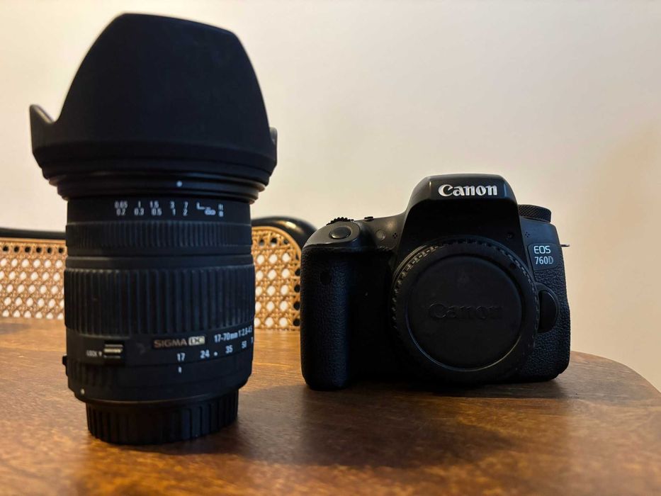 Canon EOS 760D + Sigma DC 17-70mm f/2.8-4.5 + Acessórios — Bom Estado