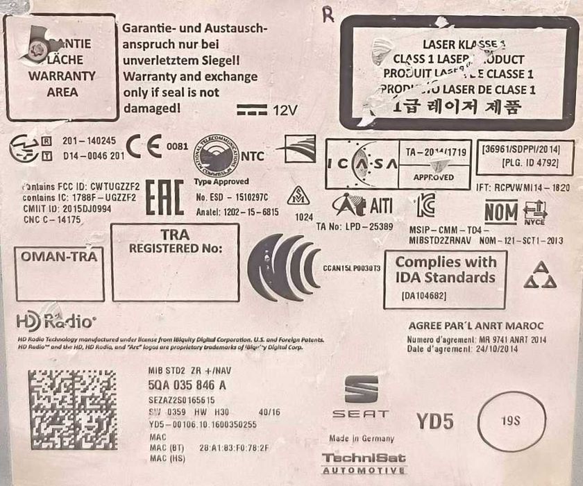 Rádio / Auto Rádio 5QA035856A - SEAT ATECA