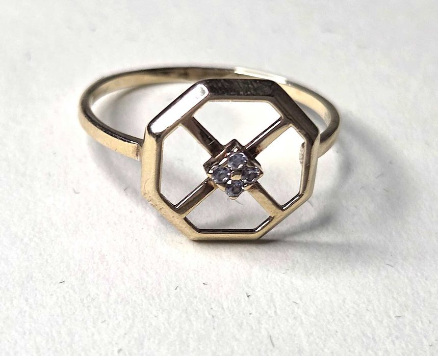 Yes-Pierścionek złoty z cyrkoniami - Art Deco