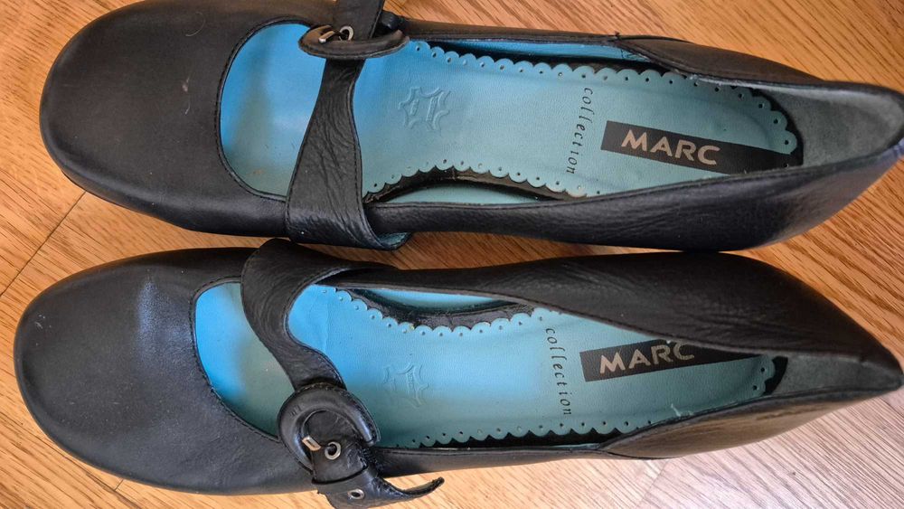 Eleganckie czarne czółenka MARC, r. 37, skóra naturalna, 23,5 cm wkł.
