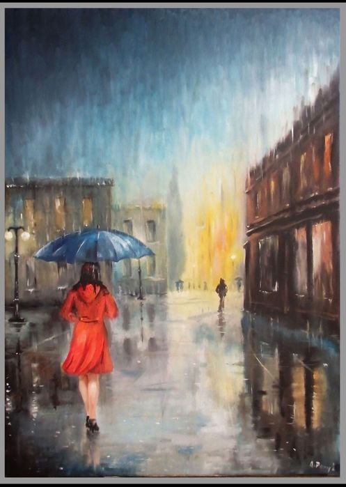 Obraz olejny "Wieczorny deszcz"