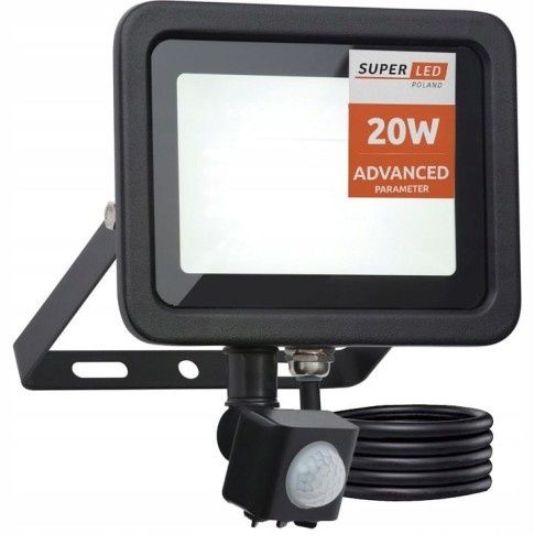 Naświetlacz halogen LED 20W z czujnikiem ruchu biały zimny SuperLED