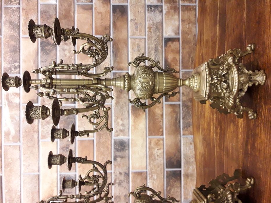 Mosiężne świeczniki kandelabry mosiądz przystawki do zegara 61cm