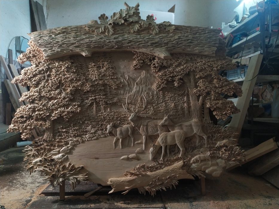 Панно картини різьба по дереву полювання баня сауна