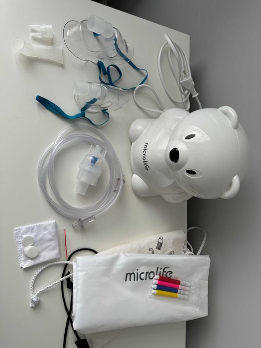 Inhalator Microlife dla dzieci (miś) + akcesoria – stan bardzo dobry