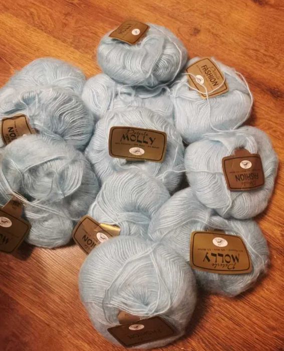 Moher naturalny Wełna moherowa w motkach 50 g. błękitna niebieska Nowa