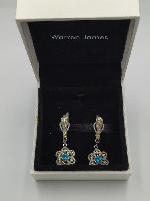 Серебряные серьги с природными Апатитами и Сапфирами