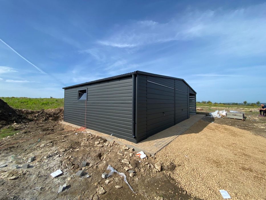 Garaz blaszany 6x5.8 plus wiata 3x5.8, antracyt, PROFIL ZAMKNIETY.