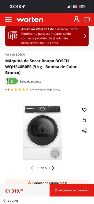 Máquina de Secar Roupa BOSCH WQH246B0ES (9 kg - Bomba de Calor