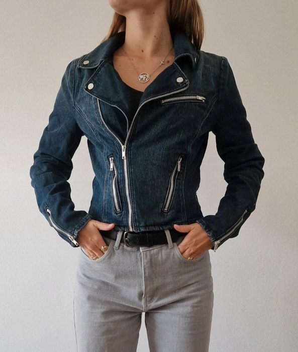 Casaco de ganga estilo biker Mango