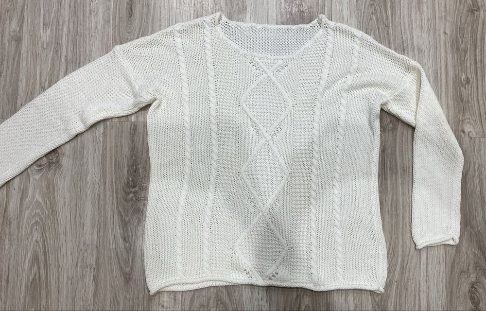 Kremowy sweter złamana biel splot warkocz xl-xxl