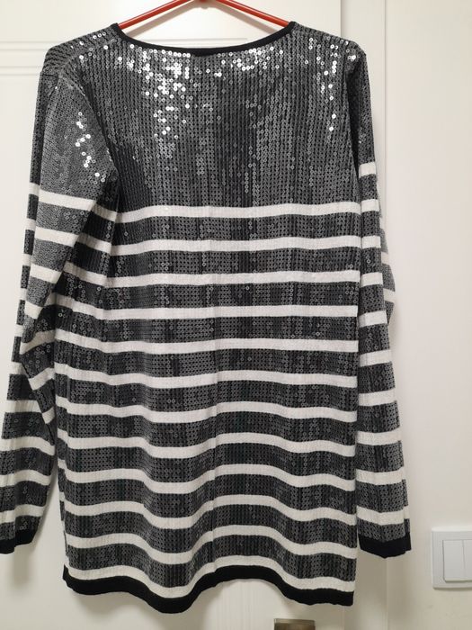 Bluzka czarno-biala z cekinami