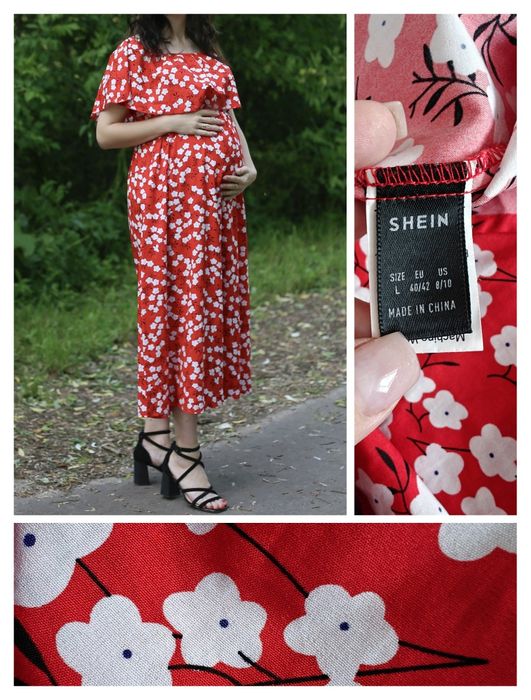 Плаття з воланом червоне в квітковий принт shein L  40 розмір вагітним