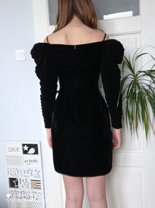 Dior czarna welurowa sukienka wieczorowa 36 S retro vintage wesele bal