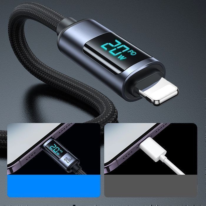 Kabel Lightning - USB C 20W 1.2m z wyświetlaczem LED Joyroom - czarny