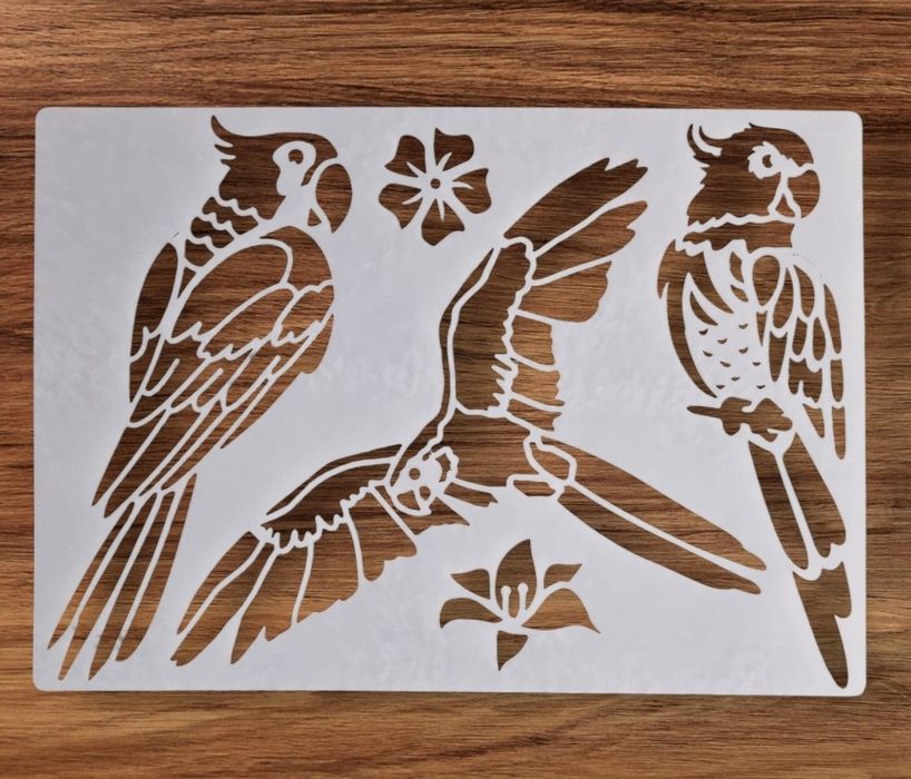 Szablon z motywem papug, malarski, DIY, crapbookingu, tynk - Nr 14b