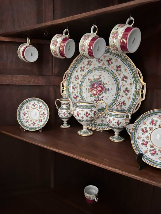 Serviço cha cafe porcelana floral Limges pintado à mão-  bouquet rosas elegante